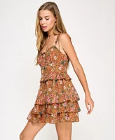 City Studios Juniors' Floral-Print Tiered Tie-Strap Dress