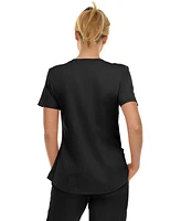 Medichic Women's Scrubs V-Neck Notch Fashion Stretch Scrub Top with Two Pockets, Flex Easy Care Fabric, Bubble Gum, Large