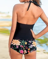 Cupshe Women's High Waisted Halter V Neck Shorts Tankini Sets
