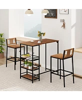 3-Piece Outdoor Bar Set with 3-Tier Storage Shelf for Stylish and Functional Patio Entertaining