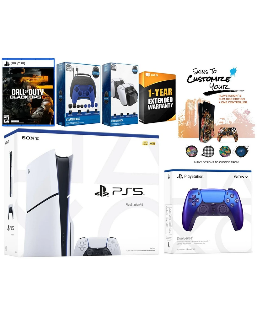 Sony Playstation 5 Slim Disc with Call of Duty: Black Ops 6, Extra Volcanic Red Controller, Gamer Starter Pack, Charge Dock and MightySkins Voucher +