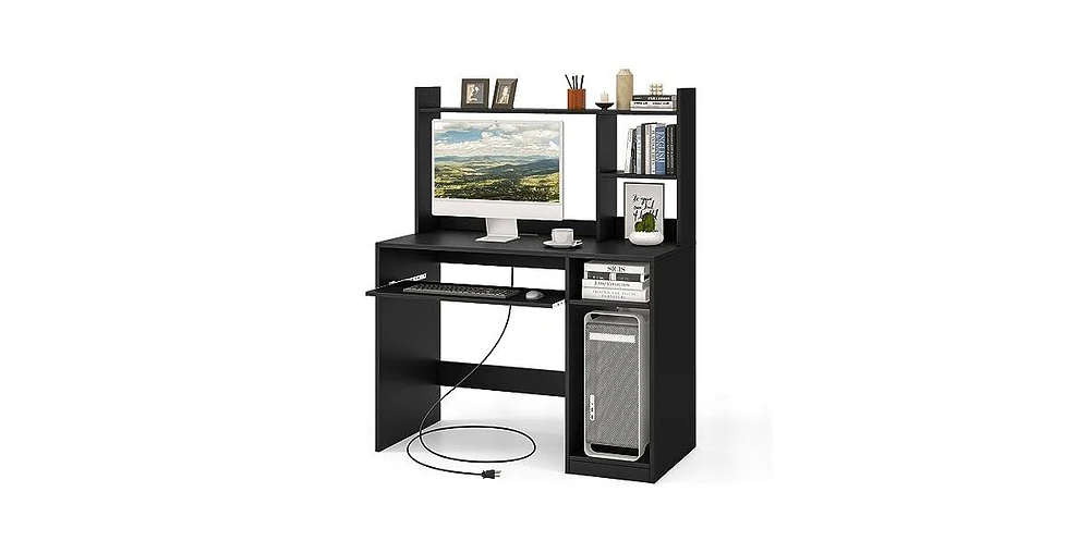 Home Office Computer Desk with Bookcase Keyboard Tray and Cpu Stand