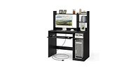 Home Office Computer Desk with Bookcase Keyboard Tray and Cpu Stand