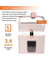 Bonsaii Pink Shredder, Compact for Office, Cross-Cut 6 Sheets, Security Shredding, Shreds Cards & Mail, 3.4-Gallon Bin