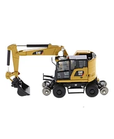1/87 Caterpillar Railroad Wheeled Excavator, Cat Yellow Version with Tools