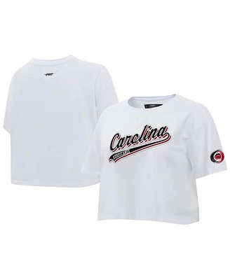 Pro Standard Women's White Carolina Hurricanes Boxy Script Tail Cropped T-Shirt