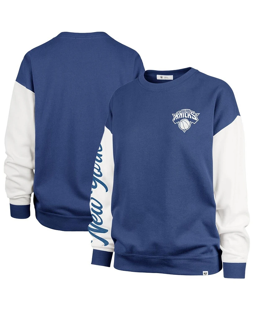 '47 Brand Women's Blue New York Knicks Plus Oversized Rise Andie Pullover Sweatshirt