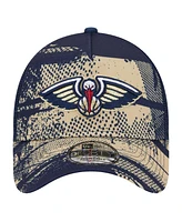 New Era Men's Navy/Gold New Orleans Pelicans Tip Off A-Frame Trucker 9FORTY Adjustable Hat