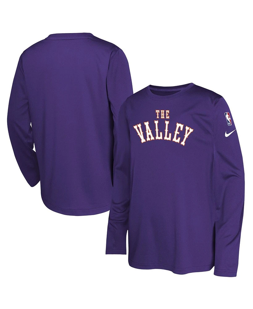 Nike Big Boys and Girls Purple Phoenix Suns 2024/25 City Edition Pregame Performance Long Sleeve Shooting T-Shirt