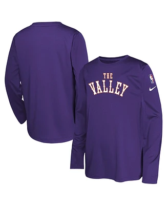 Nike Big Boys and Girls Purple Phoenix Suns 2024/25 City Edition Pregame Performance Long Sleeve Shooting T-Shirt