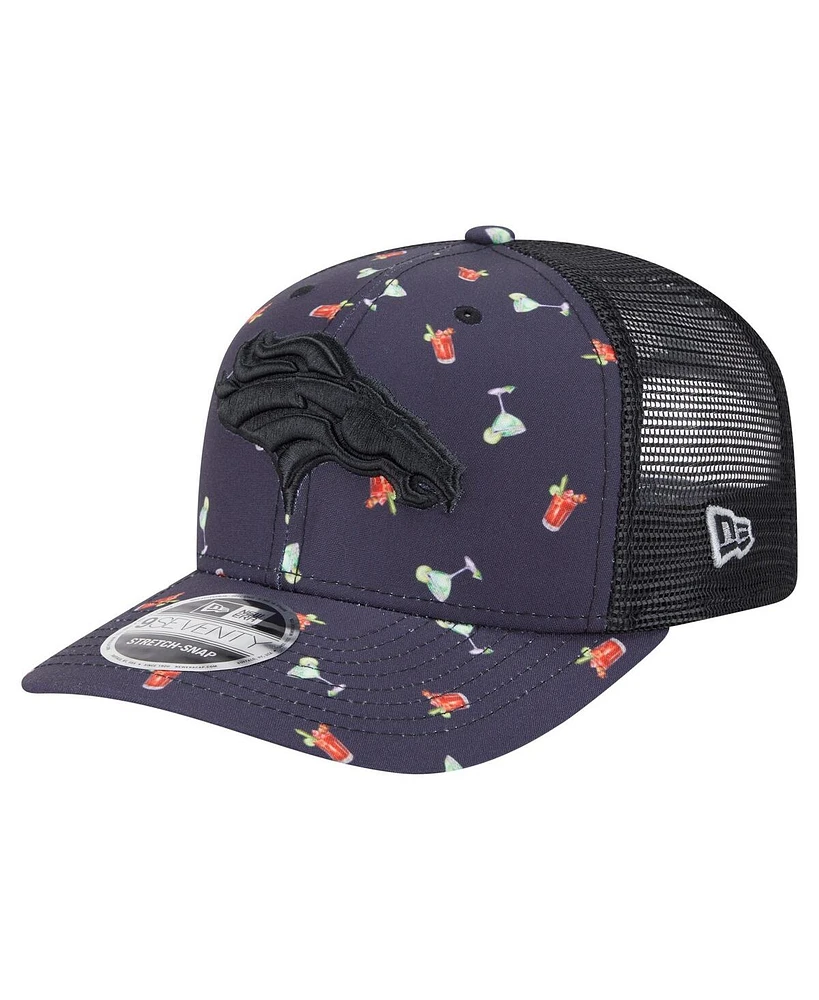 New Era Men's Navy/Black Denver Broncos Adventure Drinks Pattern 9SEVENTY Stretch-Snap Hat