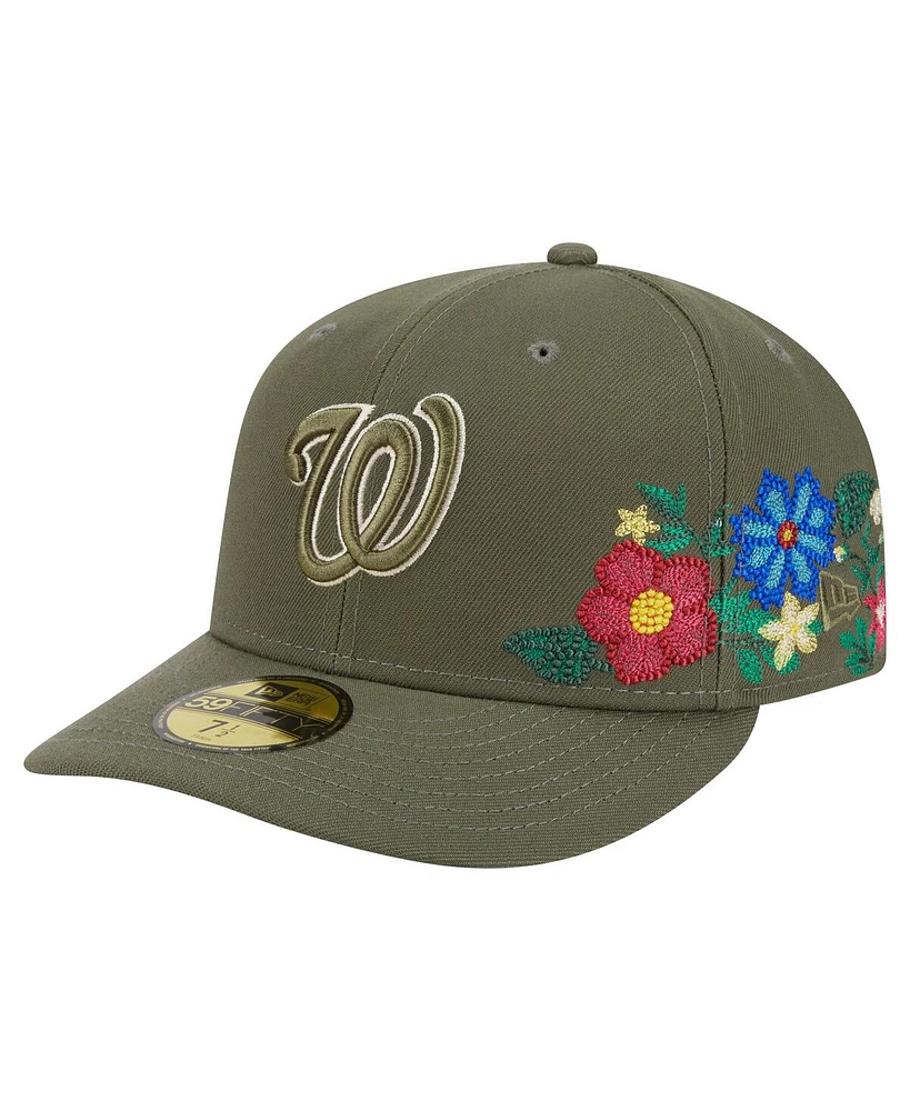 New Era Men's Olive Washington Nationals Tonal Florals 59FIFTY Fitted Hat