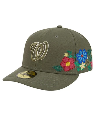 New Era Men's Olive Washington Nationals Tonal Florals 59FIFTY Fitted Hat