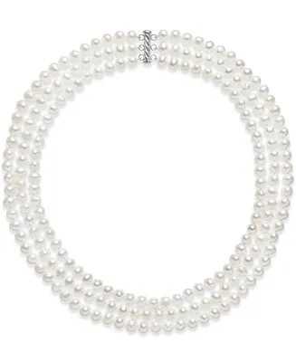 Belle de Mer Cultured Freshwater Pearl Three Layer Necklace (7-8mm)