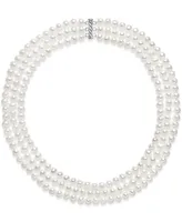 Belle de Mer Cultured Freshwater Pearl Three Layer Necklace (7-8mm)