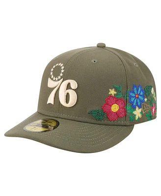 New Era Men's Olive Philadelphia 76ers Tonal Florals 59FIFTY Fitted Hat