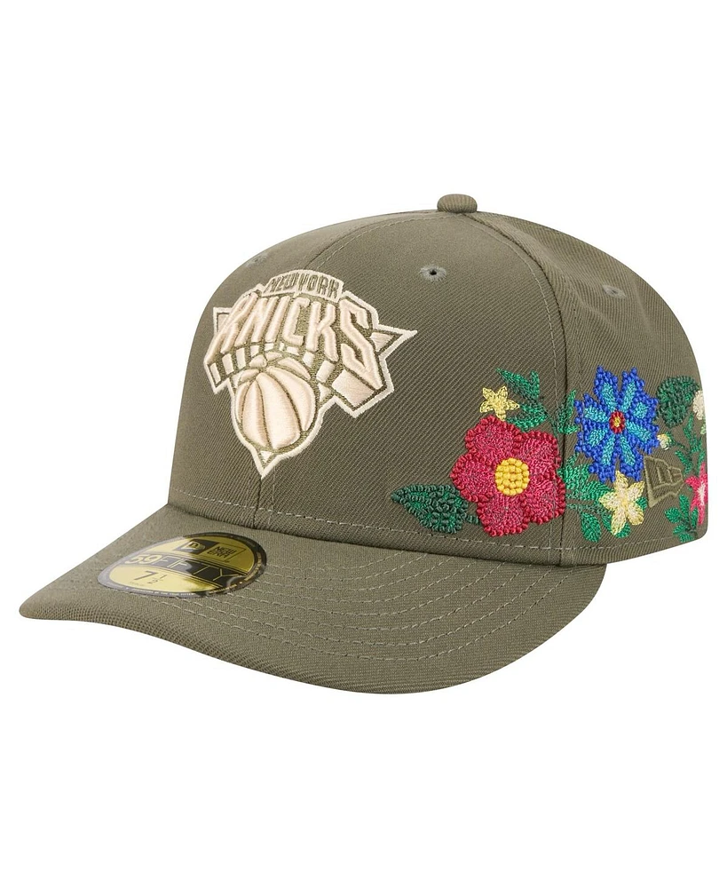New Era Men's Olive York Knicks Tonal Florals 59FIFTY Fitted Hat