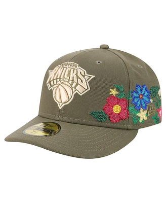 New Era Men's Olive York Knicks Tonal Florals 59FIFTY Fitted Hat