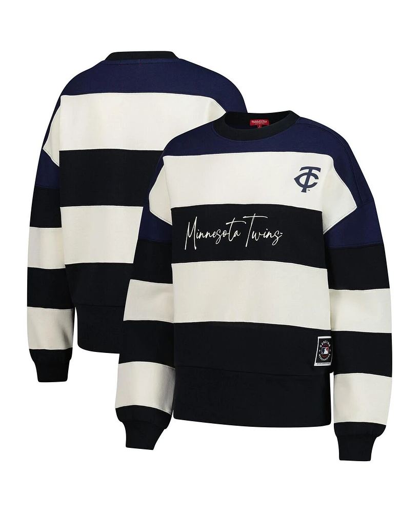 Mitchell & Ness Women's Navy/Black Minnesota Twins Cooperstown Collection Blocked Fleece Pullover Sweatshirt