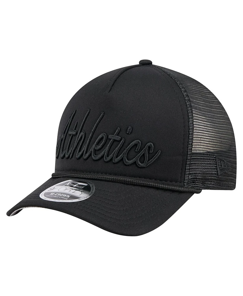 New Era Men's Black Athletics City Initial 9FORTY A-Frame M-Crown Adjustable Trucker Hat