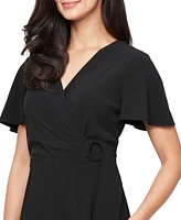 Sl Fashions Women's Solid-Color Surplice Flutter-Sleeve Dress