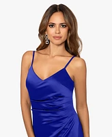 Xscape Women's Satin Ruched V-Neck Gown