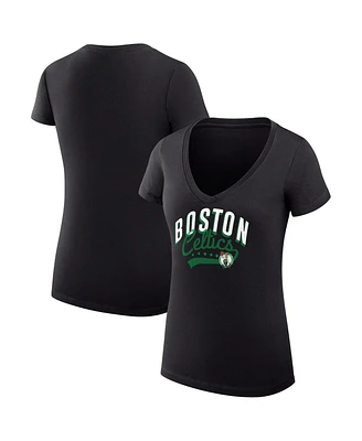 G-iii 4Her by Carl Banks Women's Black Boston Celtics Filigree Logo V-Neck Fitted T-Shirt