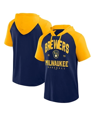 Logo Athletic Men's Fanatics Navy Milwaukee Brewers Prime Raglan Short Sleeve Hoodie T-Shirt