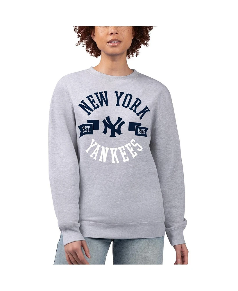 G-iii 4Her by Carl Banks Women's Heather Gray New York Yankees Team Logo Fleece Pullover Sweatshirt