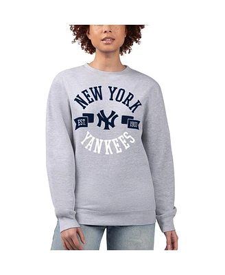 G-iii 4Her by Carl Banks Women's Heather Gray New York Yankees Team Logo Fleece Pullover Sweatshirt