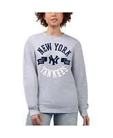 G-iii 4Her by Carl Banks Women's Heather Gray New York Yankees Team Logo Fleece Pullover Sweatshirt
