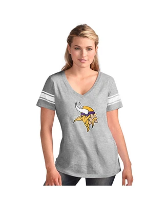 G-iii 4Her by Carl Banks Women's Heather Gray Minnesota Vikings First Pick Distressed V-Neck T-Shirt