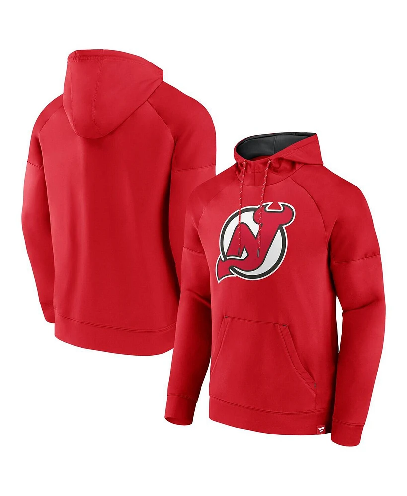 Fanatics Men's Red New Jersey Devils Iconic Defender Raglan Pullover Hoodie