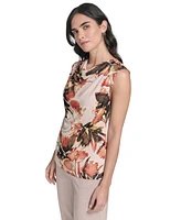 Calvin Klein Petite Floral-Print Mesh Blouse