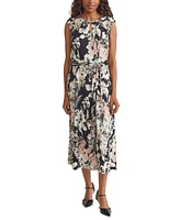 Kasper Women's Floral-Print Pleated-Neck Keyhole Midi Dress, Regular & Petite