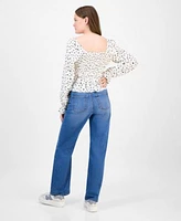 Celebrity Pink Juniors Ditsy Print Ruffle Trim Babydoll Top Tinseltown Juniors High Rise Slim Wide Leg Jeans