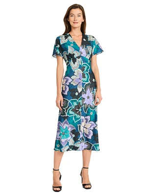 Maggy London Women's Short-Sleeve Charmeuse Midi Dress