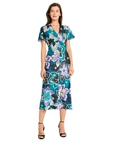 Maggy London Women's Short-Sleeve Charmeuse Midi Dress