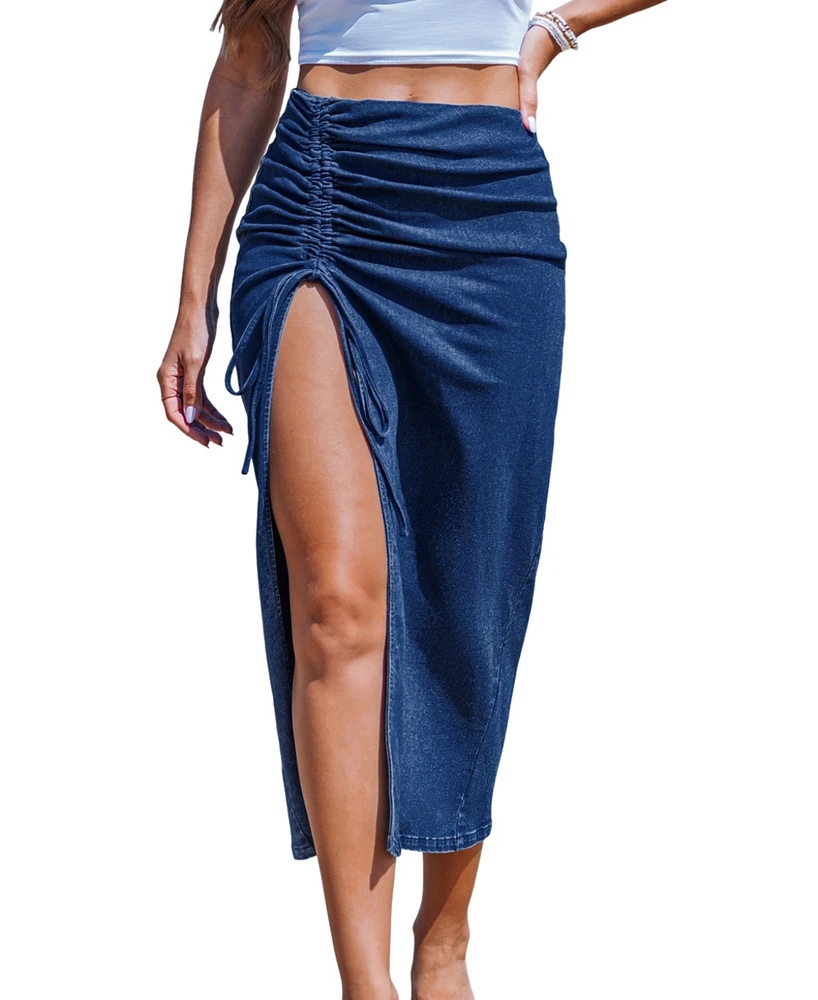 Cupshe Women's Sunkissed Twist Denim Midi Skirt