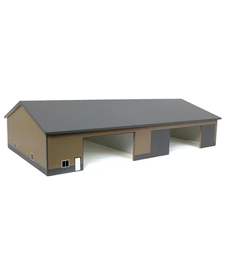 1/64 Tan & Gray 2 Door 70ft x 130ft Wooden Implement Pole Building w/ Divided Shop Area
