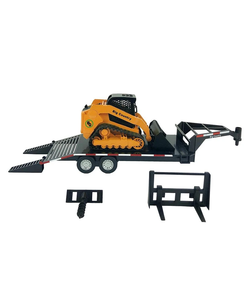Big Country Toys 1/20 Track Skid Steer w/ Attachments & Flatbed Gooseneck Trailer