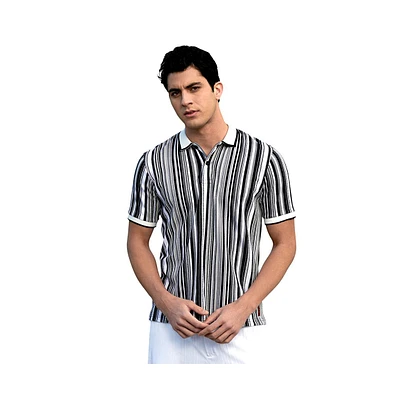 Men's Cream White & Midnight Black Multitrack Knit Polo T-Shirt
