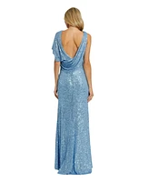 Mac Duggal Women's Sequined Asymmetrical Draped Trumpet Gown