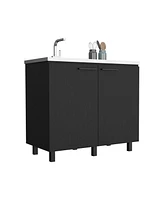 Salento 2 Freestanding Utility Base Cabinet with Stainless Steel Countertop and 2-Door, Smokey Oak