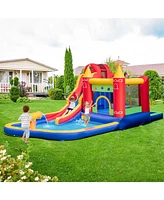 9-in-1 Inflatable Bounce Castle with Water Slide and Splash Pool with 735W Blower