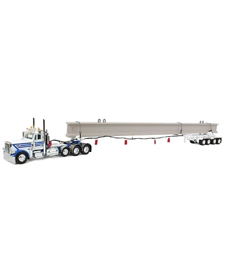 First Gear Dcp 1/64 White/Blue Peterbilt 389 w/ Ermc Hydra-Steer Trailer & Bridge Beam Load