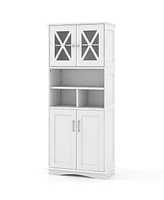 Tall Floor-Standing Bathroom Cabinet with 3 Cubes and Clear Acrylic Doors
