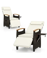 Gymax 2PCS Patio Rattan Lounge Chair Pe Wicker Recliner Chair w/ Adjustable Backrest & Footrest