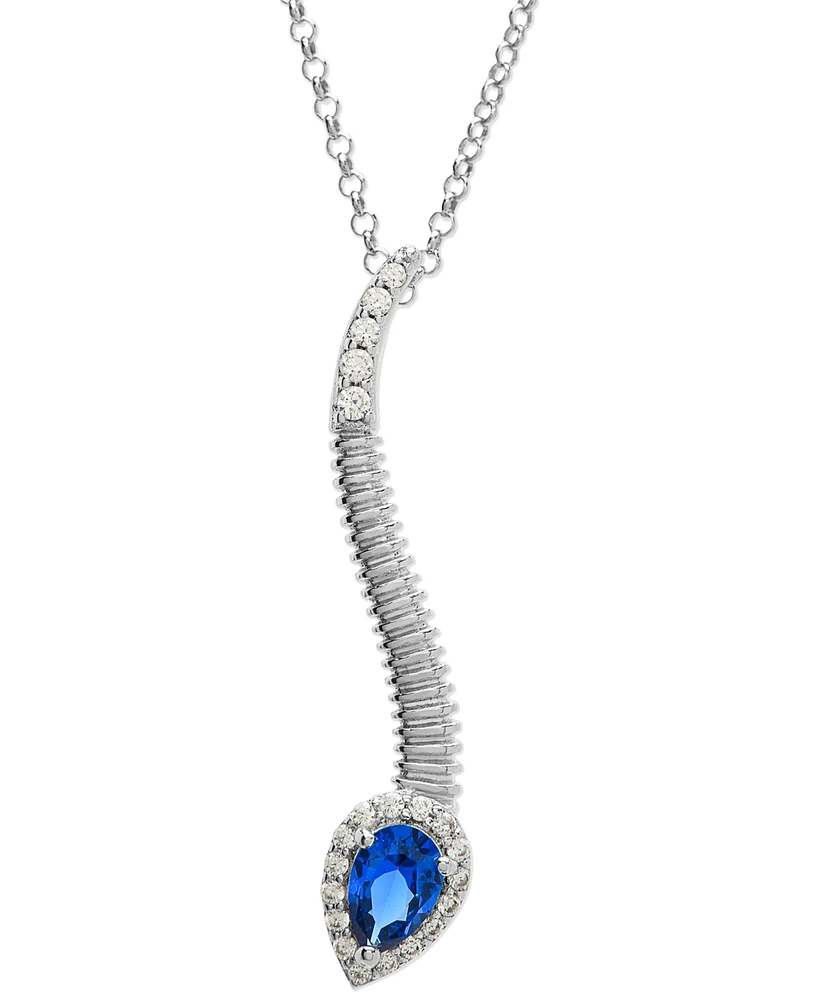 Blue Spinel (1/4 ct. t.w.) & Lab Grown White Sapphire (1/2 ct. t.w.) Snake 18" Pendant Necklace in Sterling Silver