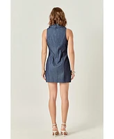 endless rose Women's Denim Collared Mini Dress